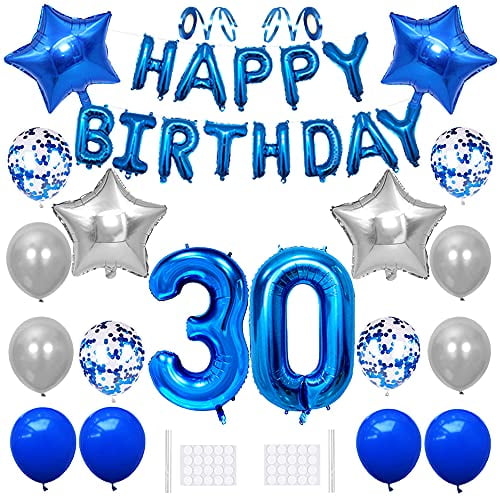 32" BLUE FOIL BALLOON NUMBERS SET HAPPY BIRTHDAY PARTY DECORATIONS BANNER BOYS